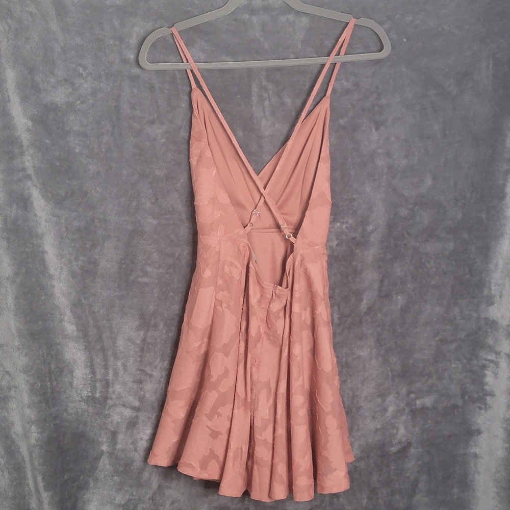 Lulus Days of Beauty Skater Dress XS Pink Burnout Floral Surplice V-Neck Mini - Picture 6 of 12